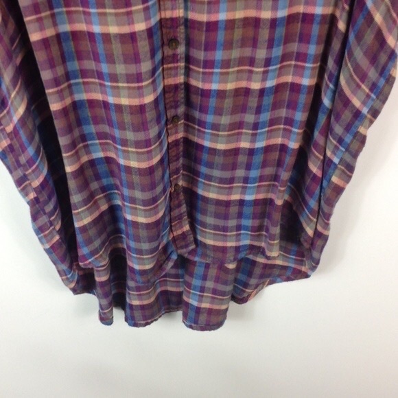 LUCKY BRAND Plaid Flannel Short Sleeve Button Down Tunic Shirt - Picture 5 of 8